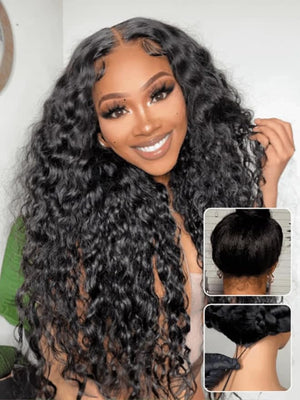 Nadula Bye Bye Knots Glueless Water Wave Drawstring Wig Human Hair Pre Everything 7X5 HD Lace Front Wigs Pre Cut/Plucked/Bleached Invisible Knots Ready to Wear Wet and Wavy Wig 150% Density 26inch