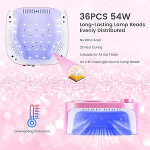 Lavinda 54W UV LED Nail Lamp, Professional UV Light for Gel Nails Rechargeable Cordless Nail Dryer with 4 Timer Settings &amp; Auto Sensor, Fast Curing Gel Light for Home and Salon Use Diamond Dust De