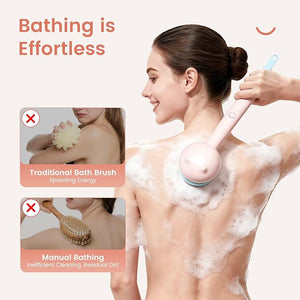 Electric Back Scrubber for Shower Body Brush Waterproof Shower Body Scrubber for Cleansing Massaging Rechargeable Bath Brush for Kids &amp Adults with 2 Heads &amp 3 Speed Modes Berry Pink XY0