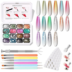 Sponge Pat Paint Nail Gel Ombre Nails Gradient Gel Nail Blush Blooming Aura Nails Drawing Stripper Floral Painting DIY Nail Art No Wipe UV/LED Curing (16 Colors L)