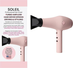 L'ANGE HAIR Soleil Professional Hair Dryer | 3 Heat Settings &amp 2 Airflow Settings | Cool Shot Locks-in Style | Professional Length Cord | Best Lightweight Hair for Smooth Blowouts (Blush)