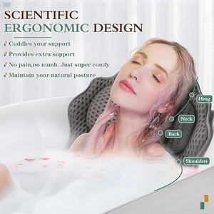 Bath Pillow RUVINCE Ergonomic Luxury Bathtub Pillow with HeadNeck Shoulder and Back Support 4D Bath Pillows for tub with 6 Powerful Suction Cups Fits All Bathtub