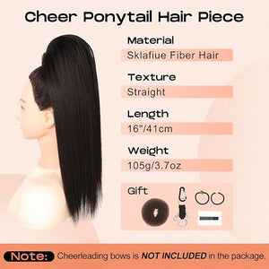 SEIKEA Cheer Ponytail Hair Piece 16 Black Brown Straight Cheerleader Hairpiece Ponytail Extension for Cheerleader Competition Dance