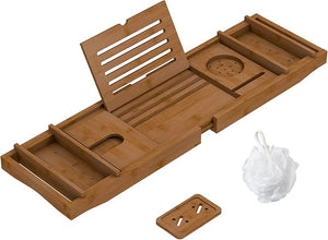 Bamboo Bathtub Tray for Luxury Bathroom Expandable Premium Bath Tray with Soap Towel Book Holder Luxury Spa Wooden Bath Table for Reading Laptop Over The Clawfoot Walnut