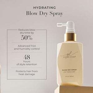Goldie Locks Blow Dry Spray - 450¡ÆF Heat Protection and Frizz Control - Hydrating Blow Dry Mist with Style Memory - Safe for Extensions &amp Color-Treated Hair - Protein-Free - 4 fl oz