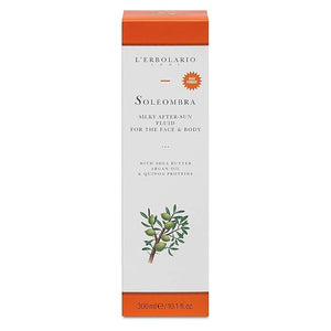 L'Erbolario Soleombra Silky After-Sun Fluid - After Sun Serum - Hydrating Sunburn Relief - Shea Butter Argan Oil and Quinoa Proteins - 10.1 oz