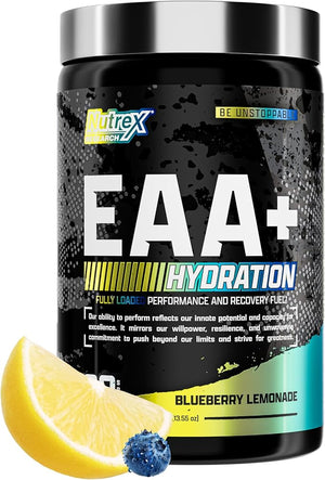 Nutrex Research EAA Hydration | EAAs + BCAA Powder | Muscle Recovery Strength Muscle Building Endurance | 8G Essential Amino Acids + Electrolytes | Blueberry Lemonade 30 Servings