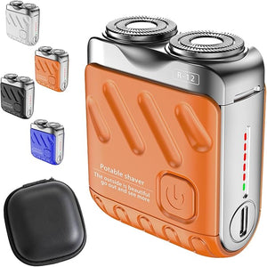 Portable Rotary Dual Ring Electric Shaver Magnetic Rechargeable Electric Razor USB Rechargeable Portable Mini Small Steel Cannon Rotary Dual Ring Shaver (Orange)