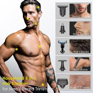 Back Shaver for Men 5-in-1 Electric Back Hair Removal Razor with Adjustable Extension Handle Body Hair Trimmer Grooming Kit for Wet or Dry ShavingRechargeableWaterproof (Black)