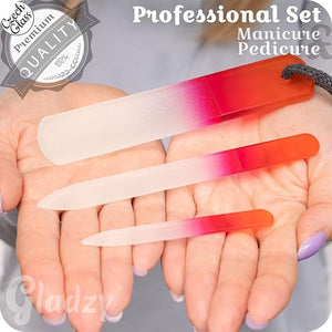 GLADZY Genuine Czech Glass Nail File Set - Callus Remover Foot Rasp Double Sided Different Grit Surface Professional Manicure and Pedicure Tools for Natural Nails Nail Shaper Ethically Made in EU