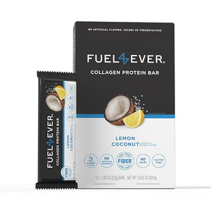 Fuel 4 Ever Collagen Protein Bars | 15G Protein, Gluten Free, Dairy Free, No Stevia or Artificial Ingredients Added, Sweetened with Honey | Lemon Coconut Flavor (Box of 12)