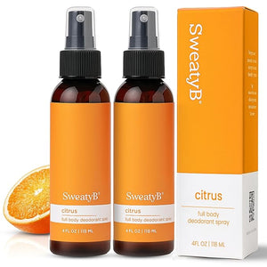 SweatyB¢ç deodorant spray - Odor Protection with whole body deodorant for women &amp men - Travel Size Skin-Safe Vegan &amp Made in USA - Citrus body spray - 4 Oz - Pack of 2