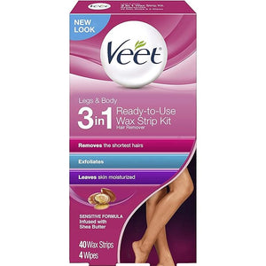 Veet Ready-to-Use Dermatologically Tested 40 Count Hair Remover Wax Strip Kit for Legs &amp; Body (11 Pack)