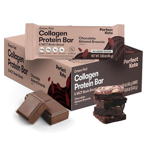 Perfect Keto Bars - The Cleanest Keto Snacks with Collagen and MCT. No Added Sugar, Keto Diet Friendly - 3g Net Carbs, 19g Fat, 10g protein - Diet Food Dessert (Almond Butter Brownie, 12 Bars)