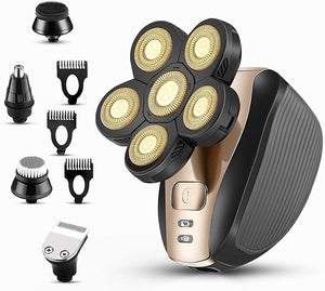 Head Shavers for Men - Upgraded Multifunctional Bald Head Shaver Waterproof Electric Razor for Men Cordless Rechargeable Shaving Grooming Kit (Gold)