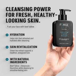 FORGE SKIN¢ç Beef Tallow Face Wash for Men [TALLOW-BASED] - Morning Nourishing Hydrating Facial Cleanser - Gentle Cleansing Moisturizer for Hydration - Exfoliating Facial Skincare for Clean Skin (5 OZ)