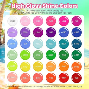 beetles Gel Polish Set - 36 Colors Neon Gel Nail Polish Pink Red Green Blue Yellow Nail Polish with 4Pcs Base Top Coat Soak off Colorful Holidays Collection UV Christmas Gifts for Women