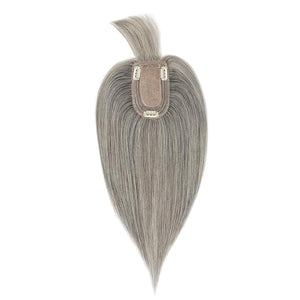 Elailite Hair Toppers for Women Real Human Hair Topper with Bangs Thinning Thin 5.1"x2.8" Silk Base Clip in Remy Hairpieces 10 Inch White Blonde mix Natural Black