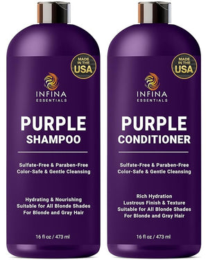 Purple Shampoo and Conditioner Set - Sulfate Free Enriched with Coconut Oil &amp Aloe Vera Ideal for Blonde Gray Brassy &amp Color Treated Hair Nourishes &amp Hydrates - 16 fl oz each