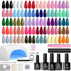 Beetles Gel Nail Polish Kit with U V Light -54 Pcs Gel Nail Kit Four Seasons Glow 32 Colors Set with Base Matte &amp; Glossy Top Coat Soak Off Home Salon DIY Manicure Christmas Gifts for Women Teen Gi