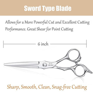 JASON 6 Hair Cutting Scissors with Ultimate Sharp Sword Blade Professional Haircut Scissor Hair Trimming Shear for Barber Hairdresser Stylist Women and Men Japanese 440C Stainless Steel Gift