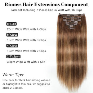 Clip in Hair Extensions Real Human Hair - 130g 7pcs Ombre Chocolate Brown to Caramel Blonde Balayage Color - Soft Hair Extensions Real Human Hair Clip ins Straight for Women (14 Inch)