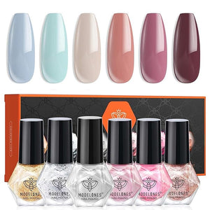 modelones Nail Polish, 6 Colors Blue Quick Dry Mini Starter Kit, Long Lasting Art DIY Manicure Set at Home for Women Girls