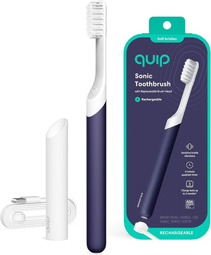 Quip Rechargeable Sonic Toothbrush for Adults - Timed Electric Toothbrush with Cover - Replaceable Brush Head Soft Bristles Plastic Handle - Travel Toothbrush - Midnight
