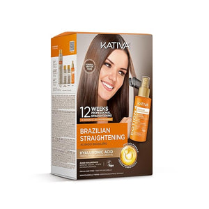 KATIVA Brazilian Keratin Treatment Kit with Potion 4 Thermo-Protective Serum ? At-Home Formaldehyde-Free Straightening with Hyaluronic Acid ? 12 Weeks Frizz Control for All Hair Types