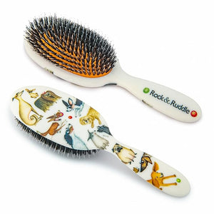 Rock &amp Ruddle Natural Mixed Boar Bristle Hair Brush for Women and Kids (Small/Travel Size 17.5cm) - Perfect for Wet or Dry Hair Detangling Smoothing Blowdrying - Made in UK - Darling Dogs