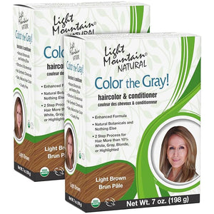 Light Mountain Henna Hair Color &amp Conditioner Color the Gray - Light Brown Hair Dye for Men/Women 2-Step Chemical-Free Semi-Permanent Hair Color for White Gray and Blonde Hair 7 Oz (Pack of