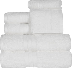 Superior 700 GSM Long Staple 100% Combed Cotton, Durable, Plush and Absorbent 6-Piece Single Ply Towel Set - White