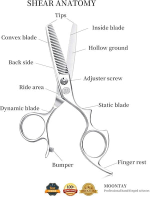 Moontay 5.5 Hair Cutting Shears with Large Finger Holes Professional Barber Stylist Thinning Shears Salon Hair Cutting Scissors 440C Japanese Stainless Steel Silver