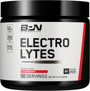 BARE PERFORMANCE NUTRITION BPN Electrolytes Hydration Drink Mix | Sugar Free Electrolyte Powder | 500mg Sodium per Serving | Naturally Sweetened | Strawberry 50 Servings