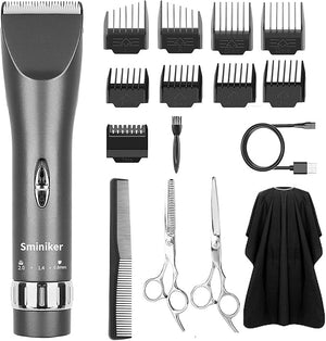 Sminiker Professional Hair Clippers Cordless Barber Shavers Rechargeable Hair Cutting Kit with 1 Hairdressing Cape 2 Scissors 9 Comb Guides