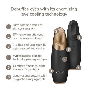 GESKE SmartAppGuided¢â Warm &amp; Cool Eye Energizer | 6 in 1 | Heated Eye Massager | Combat Dark Circles &amp; Under-Eye Bags | Refresh Droopy Eyelids | Anti-Stress &amp; Relaxation | Sonic Massaging
