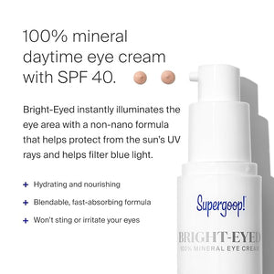 Supergoop! Bright-Eyed 100% Mineral Eye Cream, 0.5 fl oz - SPF 40 PA+++ Hydrating &amp; Illuminating Mineral Sunscreen - Under Eye Cream for Dark Circles &amp; Puffiness - Revives Tired Eyes