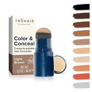 TRUHAIR Color &amp Conceal Waterproof Root Touch Up Hair Color Concealer - Hair Cover up for Gray Coverage and Hairline Filling - 11 Hair Colors Available (Light Brown)