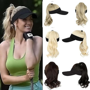 Hat Wig for Women Baseball Cap Wig with Curly Synthetic Hair Extensions Ponytail Cap Wig Sun Hat with Hair