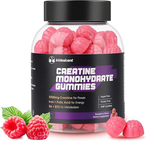 Creatine Monohydrate Gummies 5000mg w/Iron Vitamin B6 &amp B12 Sugar Free 5g Creatine Supplements for Women - 90 Raspberry Gummies