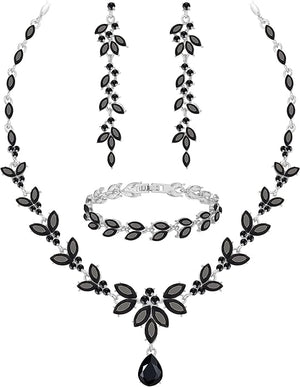 Wedding Jewelry Sets for Bride Bridesmaid Bridal Jewelry Set for Women Wedding Crystal Necklace Earrings Bracelet Set for Party Prom Jewelry