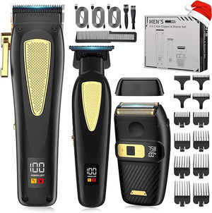 Hair ClippersMens Beard TrimmerElectric Razor for MenProfessional Hair Cutting Kit &amp Zero Gap T-Blade Trimmer &amp 7500 RPM Foil Shaver with LCD DisplayMens Gift