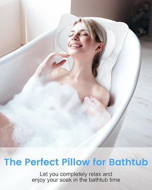 Bath Pillow, Bath Pillows for Tub Neck and Back Support, Soft 4D Air Mesh Bathtub Pillow 16.5 x 17.3 INCH, with 6 Powerful Suction Cups, Bath Accessories Relaxing Gifts for Women (White)