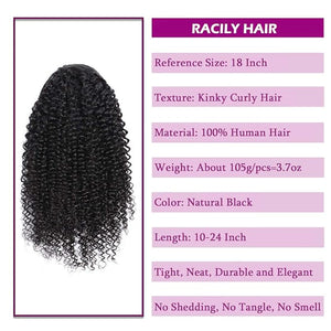 Curly Human Hair Ponytail with Wrap Drawstring 3C Brazilian Hair Ponytail Wigs Natural Color Afro Kinky Curly Hair Piece Clip-in Extensions (14")