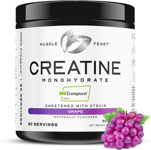Muscle Feast Creapure Creatine Monohydrate Powder Vegan Keto Friendly Gluten-Free Easy to Mix Muscle Recovery Supplement Trusted Creatine for Muscle Growth Flavored Creatine Natural Grape 300g