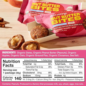 Sweet Nothings Apple Cinnamon USDA Organic Nut Butter Bites Protein Bar Nut &amp Date Snack Filled with Peanut Butter 12-2 Bite Value Packs - No Added Sugar Plant Based Vegan Only 7 Ingredien