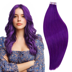 RUNATURE Tape in Hair Extensions Human Hair Straight Color Purple Hair Extensions Tape in Extensions for Long Hair Remy Natural Hair for Highlights Soft Silky Tape Ins 20 Inch 50g 20pcs