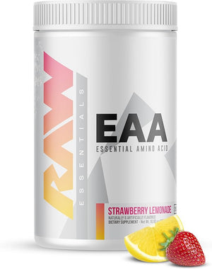 RAW EAA Amino Acids Powder, Strawberry Lemonade (25 Servings) - Pre Workout Amino Energy Powder for Strength, Endurance, Recovery &amp; Lean Muscle Growth - BCAA Amino Acids Supplement for Men &amp; W
