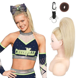 SEIKEA Cheer Ponytail Hair Piece 14 Straight Cheerleader Hairpiece Ponytail Extension for Cheer Competitions Dance Costume Dress up Soft Natural Look for Girls Teens Champagne Blonde