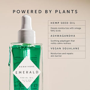 HERBIVORE Emerald Facial Oil | Calming &amp Soothing for Stressed Skin | Deeply Hydrating with Squalane &amp Ashwagandha Safe for Blemish Prone Skin Vegan